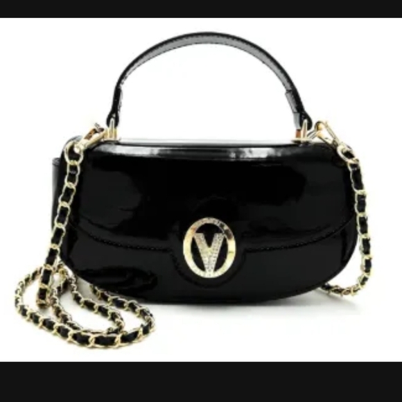 Valentino Orlandi Handbags - Valentino Orlandi Black Patent Leather Handbag with Gold Chain Accents NWT